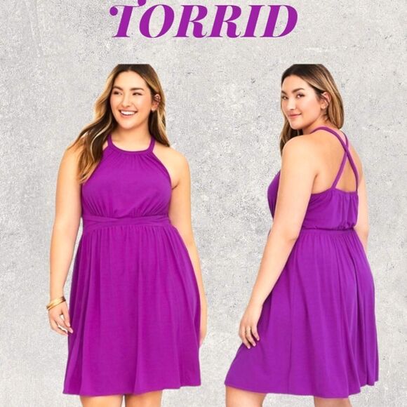 TORRID Plus Size New High Neck Jersey Mini Dress - Picture 1 of 14